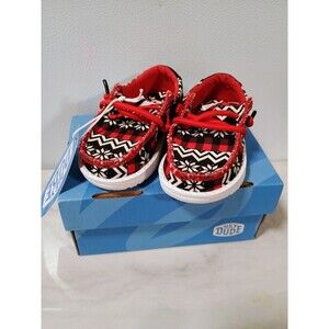 New Hey Dude Wally T Ugly Sweater Black/Red/Wht Shoes Size C4  Christmas Holiday